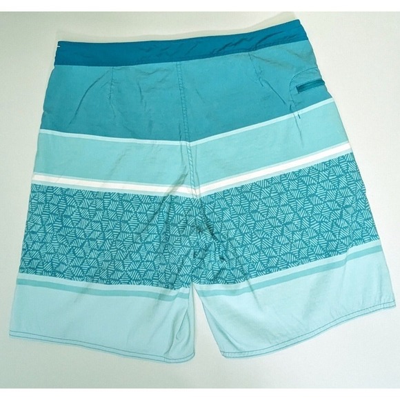 Patagonia Board Shorts 36 Blue Geo Stripe Surf Beach Hiking Drawstring Closure - Picture 2 of 11